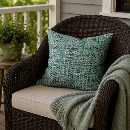 Aqua Seafoam Blauw Groen Grijs Boucle Geweven Patr Buitenkussen