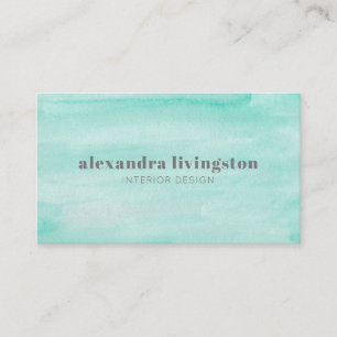 Aqua Seafoam Green Abstracte Waterverf Visitekaartje