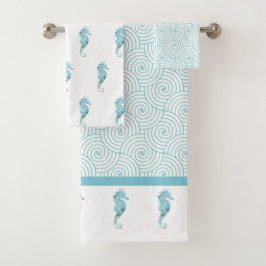 Aqua Seahorse Bath Towel Set Bad Handdoek