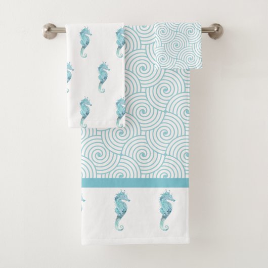 Aqua Seahorse Bath Towel Set Bad Handdoek (Insitu)