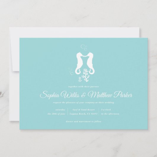 Aqua Seahorse Beach bruiloft uitnodiging (Voorkant)