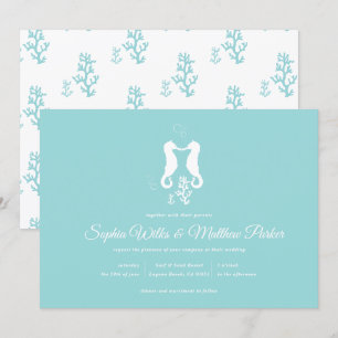 Aqua Seahorse Beach Wedding Invitation Kaart