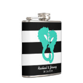 Aqua Seapaarden op Stripes Couple's Personalized Heupfles (Rechts)