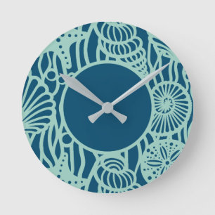 Aqua Seashell Patroon Ronde Klok