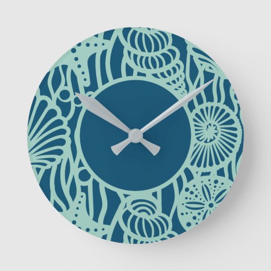 Aqua Seashell Patroon Ronde Klok (Voorkant)