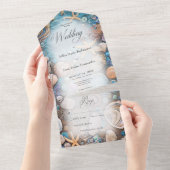 Aqua Seashell Rustic Beach No Dinner All In One Uitnodiging (Afscheurbaar)