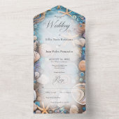 Aqua Seashell Rustic Beach No Dinner All In One Uitnodiging (Binnen)