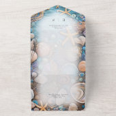 Aqua Seashell Rustic Beach QR-code All In One Uitnodiging (Buitenkant)