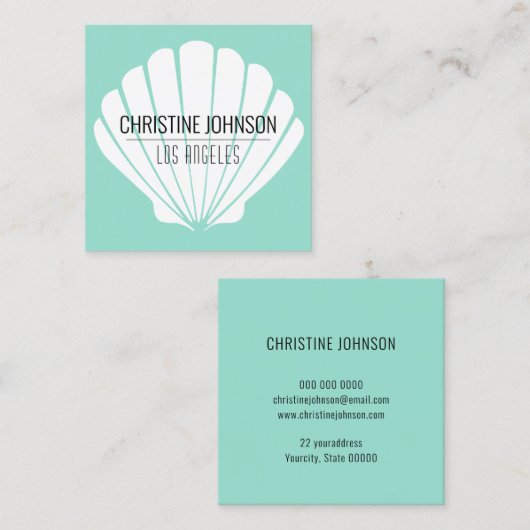 aqua seashell square visitekaartje (Voorkant / Achterkant)