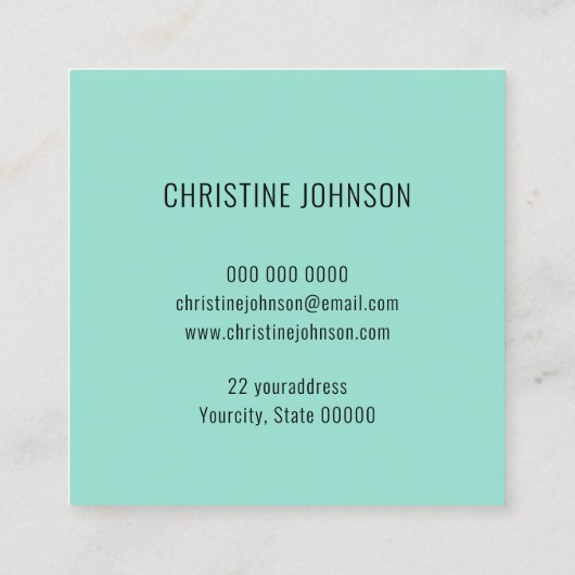 aqua seashell square visitekaartje (Achterkant)