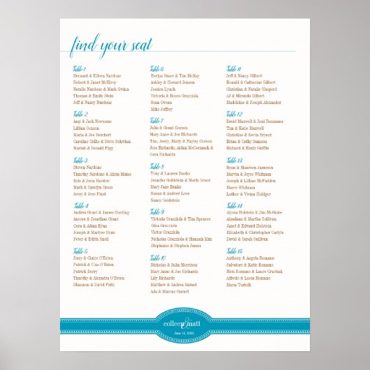 Aqua Seating Chart, Caroline Wedding Collectie Poster (Voorkant)