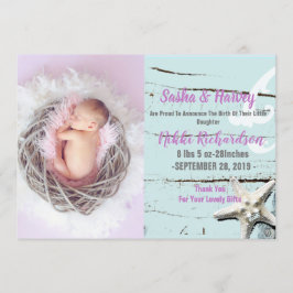 aqua seishell strand Baby Geboorteaankondiging fot Aankondiging