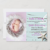 aqua seishell strand Baby Geboorteaankondiging fot Aankondiging (Voorkant)