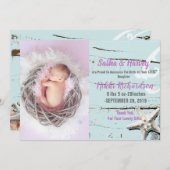 aqua seishell strand Baby Geboorteaankondiging fot Aankondiging (Voorkant / Achterkant)