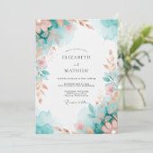 Aqua Serene Botanische Bruiloft Kaart (Staand voorkant)