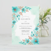 Aqua Serene Lente Bruiloft Kaart (Staand voorkant)