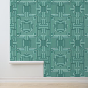 Aqua Serenity: Art Deco 3D geometrisch patroon Behang