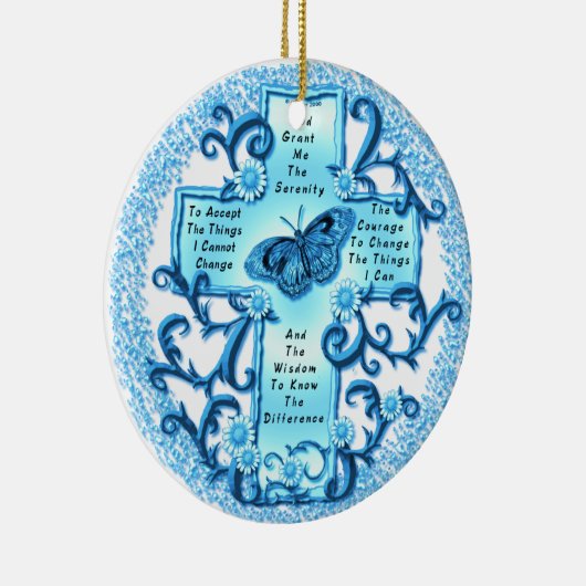 Aqua Serenity Cross-keramisch rond ornament (Rechts)