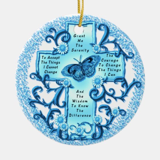 Aqua Serenity Cross-keramisch rond ornament (Voorkant)