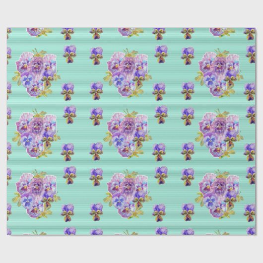 Aqua Shabby Chic Pansy bloemen floreren Wrappen Cadeaupapier (Vlak)
