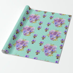 Aqua Shabby Chic Pansy bloemen floreren Wrappen Cadeaupapier