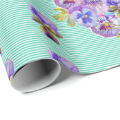 Aqua Shabby Chic Pansy bloemen floreren Wrappen Cadeaupapier (Rol Hoek)