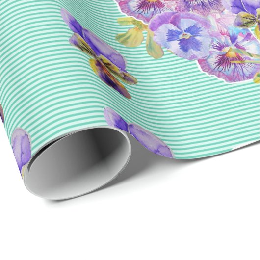 Aqua Shabby Chic Pansy bloemen floreren Wrappen Cadeaupapier (Rol Hoek)