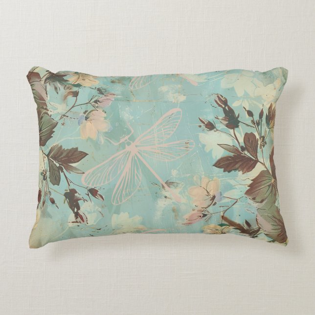Aqua Shabby Cottage Dragonfly Accent Kussen (Voorkant)