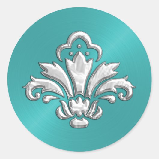 Aqua Sheen Silver Fleur de Lis Envelope Seal Ronde Sticker (Voorkant)