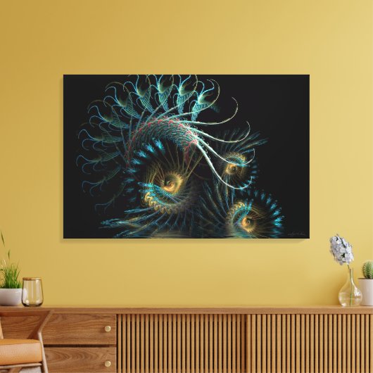 Aqua Shell Swirl Fractal Art Verpakt Canvas (Insitu (Woonkamer))