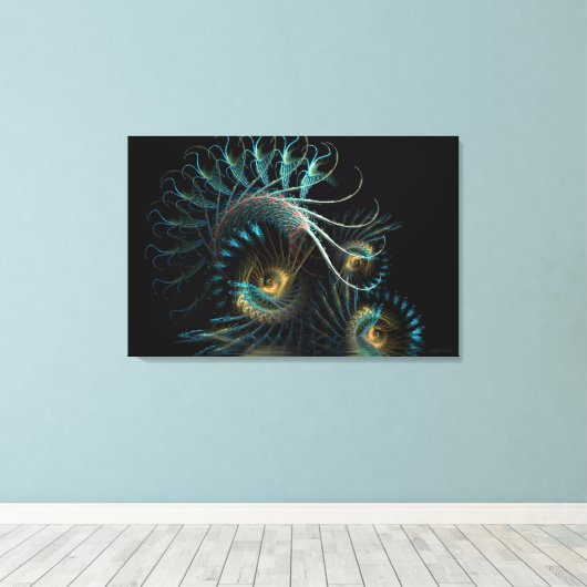 Aqua Shell Swirl Fractal Art Verpakt Canvas (Insitu (Houten vloer))