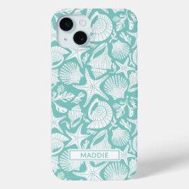Aqua Shells Personalized iPhone 15 Mini Hoesje