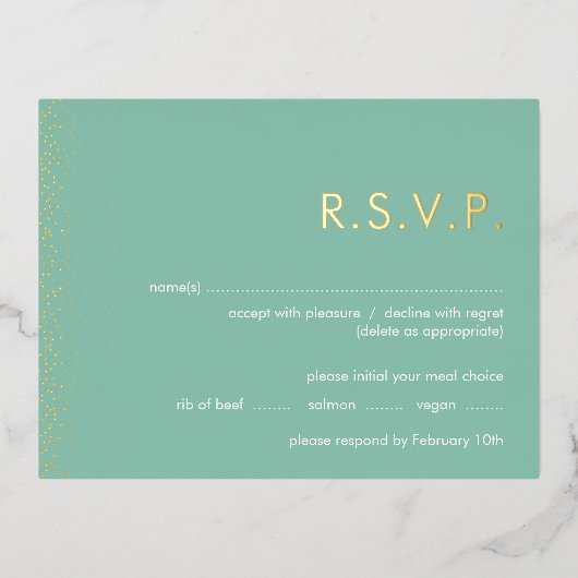 Aqua shimmer folie bruiloft RSVP briefkaart (Voorkant)