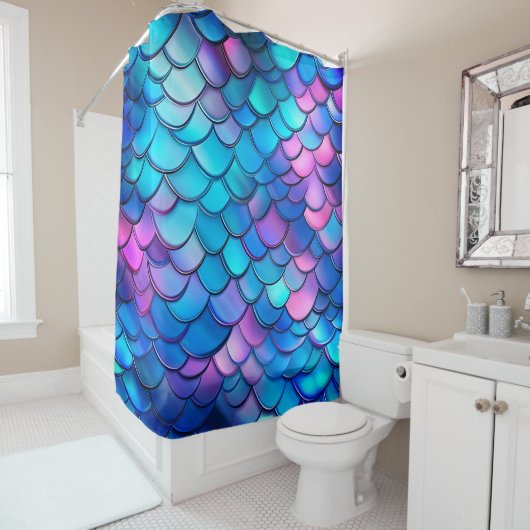 "Aqua Shimmer Iridescent Mermaid Scales" Douchegordijn (In situ)