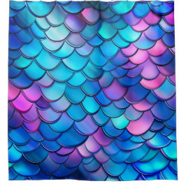 "Aqua Shimmer Iridescent Mermaid Scales" Douchegordijn
