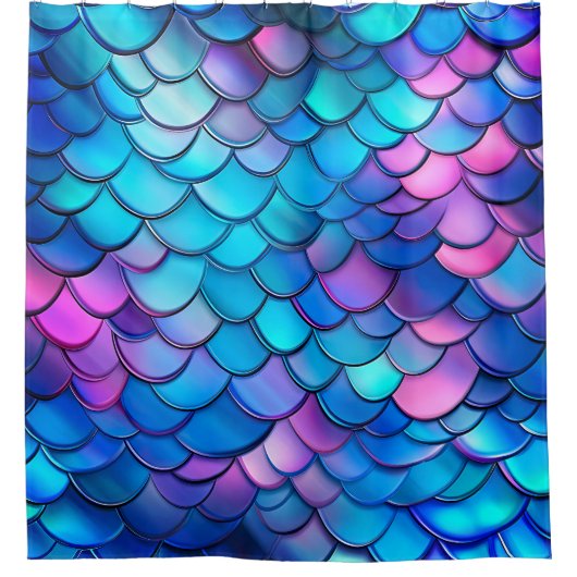"Aqua Shimmer Iridescent Mermaid Scales" Douchegordijn (Voorkant)