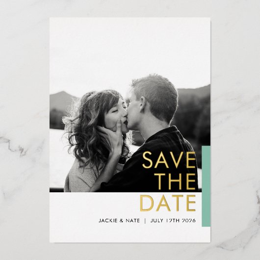 Aqua Shimmer Save the Date folie card Uitnodiging (Voorkant)