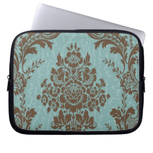 Aqua Sienna Damask Laptop Sleeve