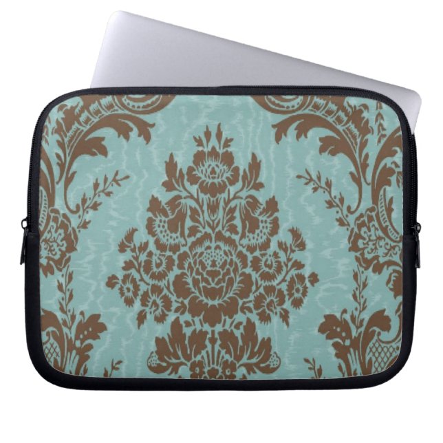 Aqua Sienna Damask Laptop Sleeve (Voorkant)