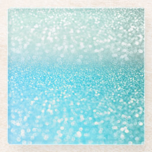 Aqua Silver Beach Blue Summer Glitter Gradient Glazen Onderzetter