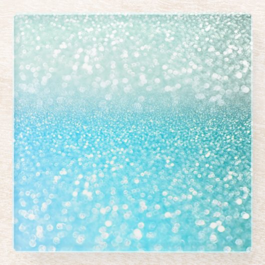 Aqua Silver Beach Blue Summer Glitter Gradient Glazen Onderzetter (Voorkant)