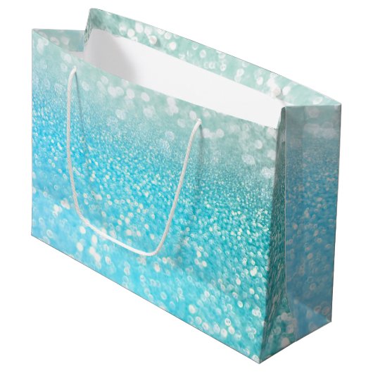 Aqua Silver Beach Blue Summer Glitter Gradient Groot Cadeauzakje (Voorkant Gekanteld)