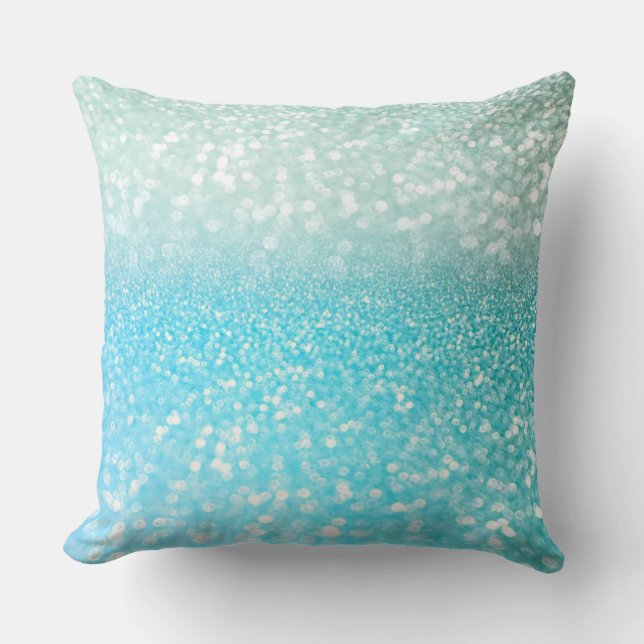 Aqua Silver Beach Blue Summer Glitter Gradient Kussen (Voorkant)