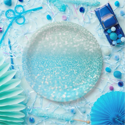 Aqua Silver Beach Blue Summer Glitter Gradient Papieren Bordje (Feest)