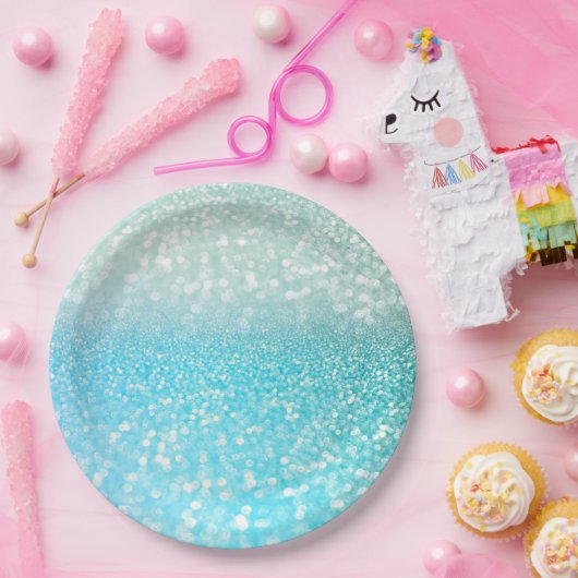 Aqua Silver Beach Blue Summer Glitter Gradient Papieren Bordje (Feest)