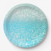 Aqua Silver Beach Blue Summer Glitter Gradient Papieren Bordje (Voorkant)