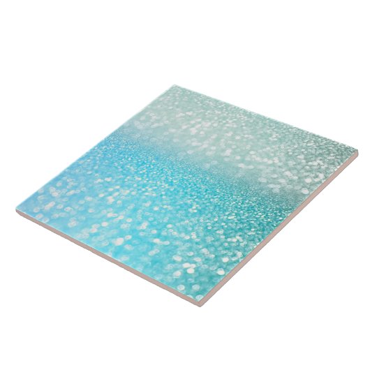 Aqua Silver Beach Blue Summer Glitter Gradient Tegeltje (Zijkant)