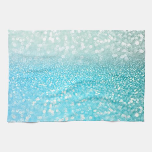 Aqua Silver Beach Blue Summer Glitter Gradient Theedoek (Horizontaal)