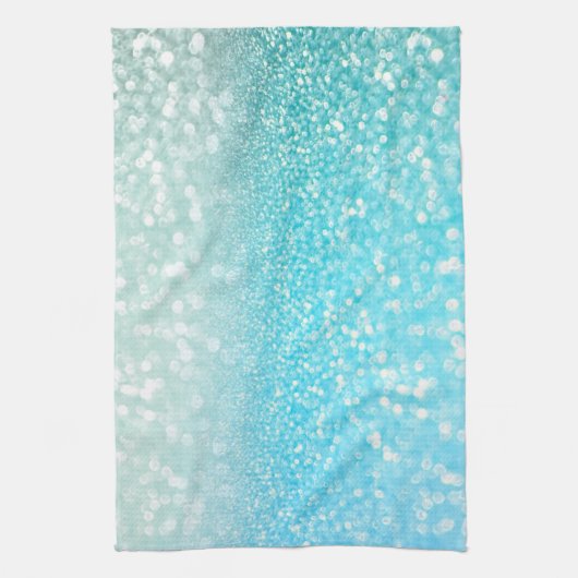 Aqua Silver Beach Blue Summer Glitter Gradient Theedoek (Verticaal)