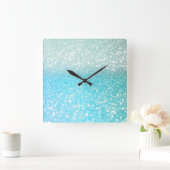Aqua Silver Beach Blue Summer Glitter Gradient Vierkante Klok (Huis)